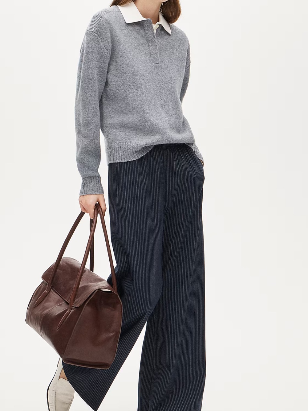 J. Crew Grey Wool Sweater with White Polo Collar. Size Small.